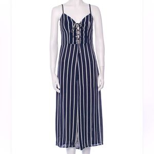 Reformation Navy Blue & White Striped Nautical Style Lace-up Front Maxi Dress 10